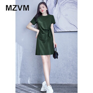 MZVM香港潮牌女裝夏季新款連衣裙收腰顯瘦修身氣質(zhì)小眾時(shí)尚休閑t恤裙 墨綠色  2XL 130到140斤左右