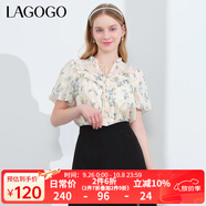 LAGOGOV領(lǐng)雪紡碎花短袖襯衫女拉谷谷夏季新款仙氣流蘇系帶上衣 混色(Y0) S