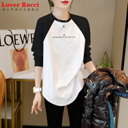 LOVER RUCCI中長(cháng)款打底衫春秋內搭小個(gè)子長(cháng)款長(cháng)袖t恤女遮屁股鯊魚(yú)褲搭配上衣 997-92B黑白插色 L 適合110-125斤