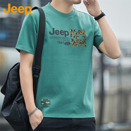 吉普（JEEP）【7A抗菌】100%純棉T恤男士短袖夏季寬松透氣衣服男裝 綠色 2XL