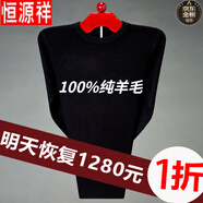 恒源祥100%羊毛絨衫男圓領(lǐng)秋季針織長(cháng)袖套頭純色寬松薄款毛衣男打底衫 圓.領(lǐng) 黑色 M 105/165