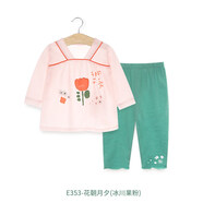 衣拉拉（elala）夏季0-1歲女童長袖薄款套裝嬰兒純棉空調(diào)服分體衣寶寶夏天衣服 花朝月夕(冰川果粉)* 73cm(73碼建議身高65cm)