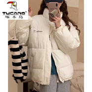 啄木鳥（TUCANO）冬季免洗pu皮保暖棉服女短款加厚襖寬松棉衣外套小個子立領(lǐng)面包服 白色 S