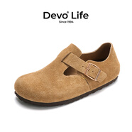 Devo Life的沃軟木勃肯鞋男女同款單鞋絨面復(fù)古包頭鞋情侶文藝休閑鞋 66008 黃棕反絨牛皮 37