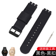 適配原裝斯沃琪SWATCH系列手表帶尼龍帆布表帶男女表鏈17 19 20mm swatch(CF)純黑色黑扣 20mm