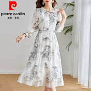 皮爾卡丹（pierre cardin）水墨畫(huà)連衣裙女收腰夏季新款品牌輕奢桑蠶絲沙灘長(zhǎng)裙針織 花色【高品質(zhì) 】 L
