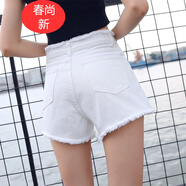 ADVSUS黑色牛仔短褲女夏季2021新款高腰彈力顯瘦百搭闊腿外穿a字熱褲潮 白色 (彈力修身) 2XL (130-140)斤