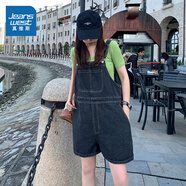 真維斯（Jeanswest）女裝2025春季薄款寬松減齡長褲時尚女士韓版牛仔背帶褲KP 黑色8010 S 155/66A