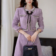 粉紅大布娃娃連衣裙女春秋季新款氣質(zhì)時(shí)尚假兩件裙子 薰衣草紫色 M