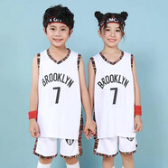 速勝兒童籃球服套裝短袖男童女童球衣運(yùn)動小學(xué)生表演服幼兒背心定制球隊(duì)假兩件隊(duì)服 籃網(wǎng)城市版白7號杜蘭特 有護(hù)腕+頭巾+襪子 3XS碼(85-95CM 20-24斤)