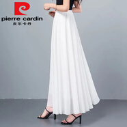 皮爾卡丹（pierre cardin）2025新款雪紡半身長裙女夏季高腰沙灘裙子跳舞半截大擺裙子a字 白色雪紡【腰圍1尺8到3尺】 180度裙長85厘米適合高157-165【