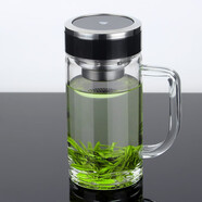 WoLong臥龍水杯單層加厚玻璃杯帶把手男透明泡茶杯茶水分離辦公室耐高溫 銀邊鉆石 黑色 500ml 單層帶濾網(wǎng) 臥龍單層把手杯