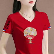 清倉(cāng)撿漏尾單大牌剪標(biāo)短袖t恤寬松百搭半袖上衣時(shí)尚印花上衣 45黑字紅色【中】炫彩氣球 L 建議100-115斤