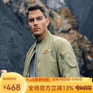 AKSERIES新復古回潮MA-1胸前繡花標飛行員棒球領(lǐng)短版修身夾克男1704001 軍卡其色 L