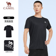 駱駝（CAMEL）運動T恤透氣健身衣跑步體恤寬松速干衣短袖上衣夏季 J0S2V6925，黑色，男款 2XL