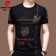 皮爾卡丹（pierre cardin）夏季寬松冰絲短袖t恤男休閑夏裝薄款圓領(lǐng)半袖體恤上衣男 622黑色短 袖 175/XL推薦140-155斤