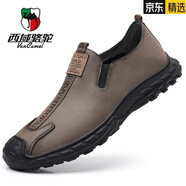 西域駱駝（VANCAMEL）真皮休閑皮鞋男款四季2025新款男士一腳蹬軟皮軟底透氣百搭男鞋子 5589款卡其四季款 38