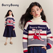 BARRY BANNY女童裝毛衣兒童衛(wèi)衣春秋圓領(lǐng)針織衫6-14歲少女外穿保暖可愛耐看 櫻桃長袖加高厚領(lǐng)款 140 cm(56-68斤)