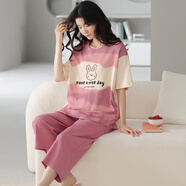 馨愛(ài)百年睡衣女夏天短袖純棉韓版休閑甜美女士七分褲家居服可外穿薄款套裝 MJF7088 2XL