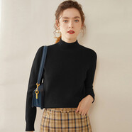 鄂多斯市產(chǎn)半高領(lǐng)加厚純山羊絨衫女純色寬松針織打底衫羊絨毛衣 黑色 L