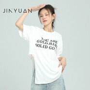 金苑（JINYUAN）短袖T恤女2023夏季新款開叉時(shí)尚字母印花寬松減齡潮F232120 白色 均碼