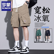 羅蒙工裝短褲男士2025夏季新款涼感直筒寬松五分褲多口袋工裝中褲男 10166卡其色 XL (175)