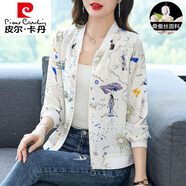 皮爾卡丹（pierre cardin）真絲印花棒球服薄款小外套女夏季短款夾克衫防曬桑蠶絲上衣針織 七星女 806 XL