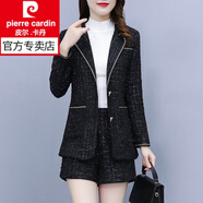 皮爾卡丹（pierre cardin）時(shí)髦減齡顯瘦毛呢西褲套裝秋冬新款女裝氣質(zhì)女神范短褲套裝 黑色 L ( 建議100-118斤