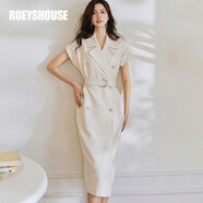 ROEYSHOUSE羅衣氣質(zhì)系帶西裝連衣裙女春夏新款知性職業(yè)OL中長裙子08416 杏色 M
