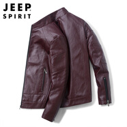 JEEP SPIRIT吉普皮衣男夾克男士外套春秋季立領商務機車男裝 酒紅 XL 