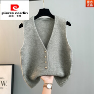 皮爾卡丹（pierre cardin）馬甲背心外套秋冬外搭2024新款短款針織女士毛衣V領(lǐng)單排扣開衫潮 灰色 L