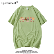 Eperdument學(xué)院風(fēng)少女休閑百搭純棉短袖t恤女寬松韓版閨蜜裝學(xué)生上衣服ins潮 果綠色小熊 3XL