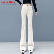 LOVER RUCCI純棉微喇牛仔褲女2025春季新款小喇叭褲子休閑長褲修身顯瘦馬蹄褲 米白色 XL /29碼