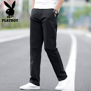 花花公子（PLAYBOY）休閑褲男秋季新款潮流商務(wù)寬松直筒褲子男士韓版百搭大碼長(zhǎng)褲男 6602黑色 28