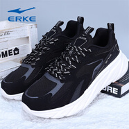 鴻星爾克（ERKE）運動鞋男鞋透氣網(wǎng)面鞋學(xué)生考試減震跑步鞋輕便慢跑鞋休閑旅游鞋 正黑/碳灰3276 39