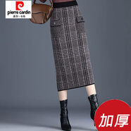 皮爾卡丹（pierre cardin）千鳥(niǎo)格針織毛呢半身裙一步裙女秋冬中長(cháng)款包臀裙格子高腰顯瘦裙子 85咖色格子 加厚 均碼 建議80--155斤