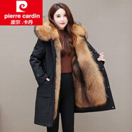 皮爾卡丹（pierre cardin）女裝派克服女2025冬新款貂可拆卸內(nèi)膽皮毛一體長(zhǎng)款加絨加厚皮草外 中款黑色-姜黃色內(nèi)膽 80厘米 2XL 135-145斤