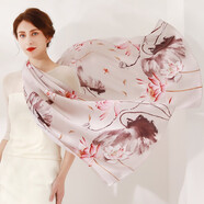 達芬奇密碼真絲絲巾女秋季新款桑蠶絲圍巾長(cháng)款披肩杭州絲綢中國風(fēng)母親節禮物 夏花秋藕 米咖