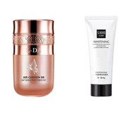 益若翼光感蝴蝶粉撲氣墊bb霜遮瑕保濕補水持久不易脫妝隔離妝前乳 象牙白1盒送洗面奶