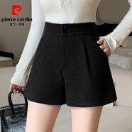 皮爾卡丹（pierre cardin）氣質(zhì)毛呢短褲女褲高腰寬松顯瘦a字靴褲小個子外穿呢子闊腿褲冬季 黑色 L
