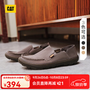 CAT卡特休閑皮鞋男鞋25新品一腳蹬薄皮輕量涼爽舒適通勤船鞋 深灰色 40