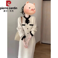 皮爾卡丹（pierre cardin）一整套韓系秋冬穿搭蝴蝶結撞色針織開(kāi)衫半身裙鹽系輕熟兩件套裝女 米杏色上衣+半身裙【套裝】 M 建議95-110斤