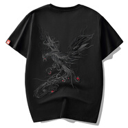 天龍致尊（Denon supreme）短袖t恤男裝潮牌夏季中國風(fēng)鳳凰刺繡半袖純棉寬松情侶上衣國潮T恤 617黑色 XL碼(建議135-155斤)