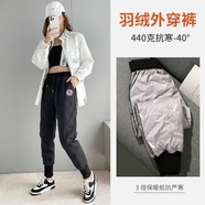 翊尚美白鴨絨羽絨褲女外穿寬松束腳哈倫褲加厚修身加絨褲高腰彈力保暖褲 【90國標白鴨絨】休閑哈倫褲黑色 L 【適合90-120斤】