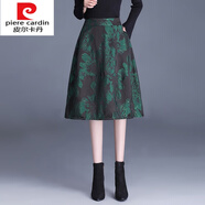 皮爾卡丹（pierre cardin）針織浮雕提花半裙a字燈籠裙半身裙女秋冬長(cháng)裙冬裙刺繡花苞半裙 綠牡丹(裙長(cháng)65cm) L 腰圍2尺1