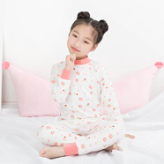 月莎兒童內衣套裝純棉男童女童中大童秋衣秋褲高中低領(lǐng)全棉寶寶棉毛衫 果粉中領(lǐng)女童 65碼 建議身高100-110cm