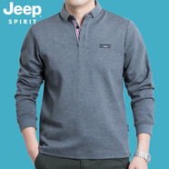 吉普（JEEP）休閑長(zhǎng)袖t恤polo翻領(lǐng)男士商務(wù)簡(jiǎn)約寬松男裝體恤衫上衣 0001 PS0001灰色 M