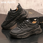 Rogosky香港潮牌男網(wǎng)面運動(dòng)老爹鞋春夏新款厚底內增高透氣休閑鞋潮流百搭 黑色（增高版） 單層 20 39 =運動(dòng)鞋40