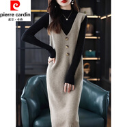 皮爾卡丹（pierre cardin）羊毛連衣裙女秋冬新款馬甲背心裙寬松顯瘦中長(zhǎng)款針織打底衫毛衣裙 2243駝色 均碼