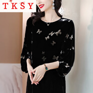 TKSY貴夫人金絲絨上衣女春秋2025年新款法式燈籠袖T恤洋氣媽m打底衫 上衣 3XL
